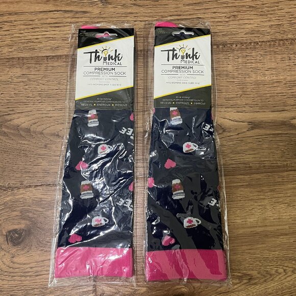 Lot of 2 Pairs Coffee & Hearts Light Compression Socks Size XL - Picture 1 of 2